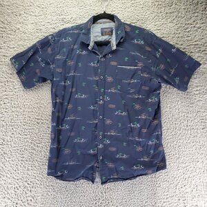 Nomad Shirt Mens Large Blue Surfer Graphic Button Down Short Sleeve Lightweight